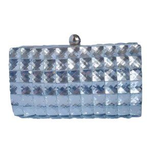 BEBE, Shining Faceted Clutch, Silver